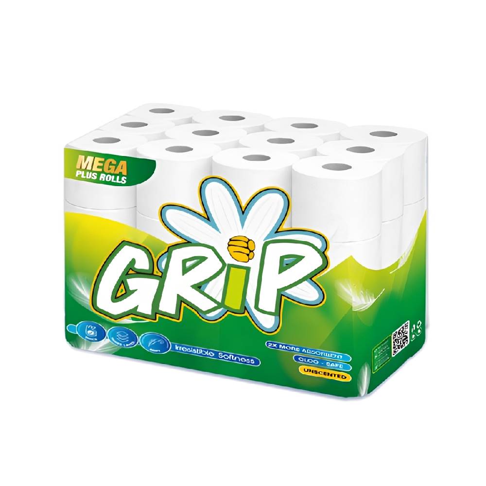 A pack of Grip brand toilet paper rolls.